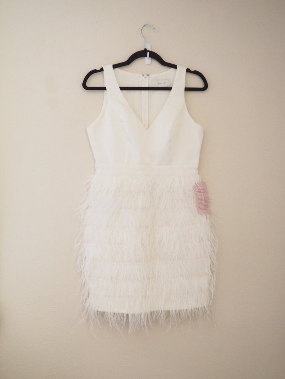 NWT BHLDN Anthropologie White Anthem Feather Trim Sleeveless Mini Dress sz M - Picture 3 of 10
